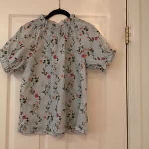 Hill House Kit Pond light blue Floral Cotton Top Size Small